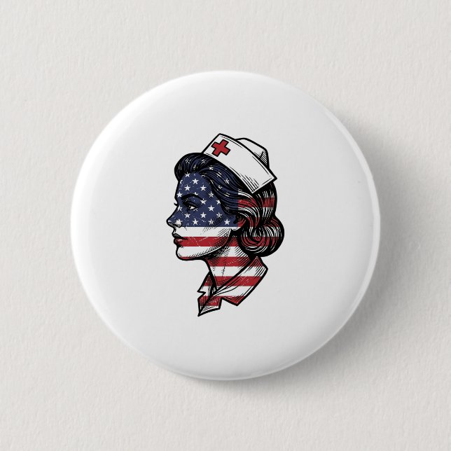 Vintage-amerikanisches-Flagge-Krankenschwester-Pro Button (Vorderseite)