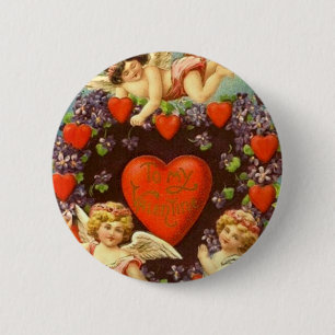 Vintage Amoren des Valentine-3 und rote Herzen Button