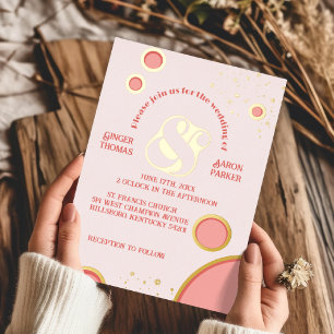 Vintage Ampersand rosa Kreise Retro Wedding Gold Folieneinladung