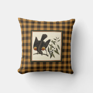 Vintage Amsel mit dem rustikalen Fall kariert Kissen