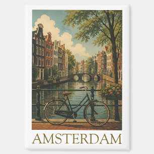 Vintage Amsterdam Kanal Fahrrad Retro Reise Magnet