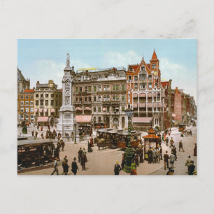 Vintage Amsterdam, Straßenbahnen auf dem Dom Plat Postkarte