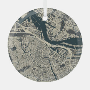 Vintage Amsterdamer Karte: Retro Minimalistisch Ornament Aus Glas