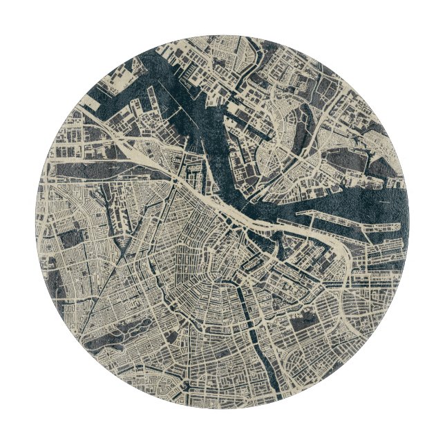 Vintage Amsterdamer Karte: Retro Minimalistisch Schneidebrett (Vorderseite)