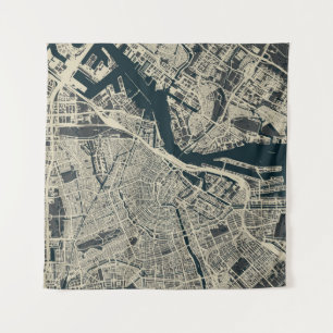 Vintage Amsterdamer Karte: Retro Minimalistisch Wandteppich