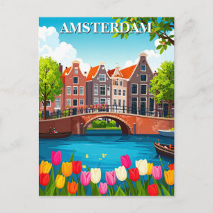 Vintage Amsterdamer Reise mit Tulips Postkarte