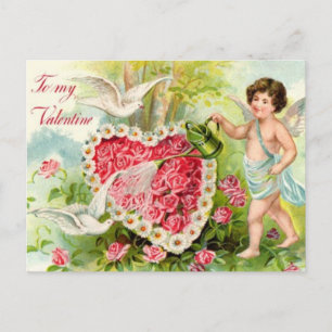Vintage - An meinen Valentinstag - Cupid, Herzen & Feiertagspostkarte