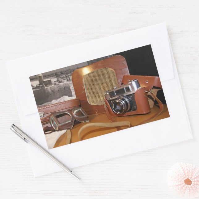 Vintage Analogkamera in Lederbraun Rechteckiger Aufkleber (Umschlag)