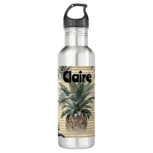 Vintage Ananas-Goldfolie gestreift Personalisiert Edelstahlflasche