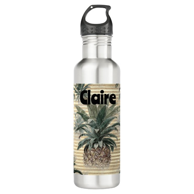 Vintage Ananas-Goldfolie gestreift Personalisiert Edelstahlflasche (Vorderseite)