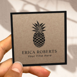 Vintage-Ananas-Minimalist-Rahmen-Rustik-Kraft Quadratische Visitenkarte