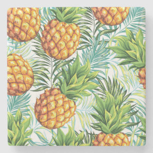 Vintage-Ananas: Nahtloses Blumenmuster. Steinuntersetzer
