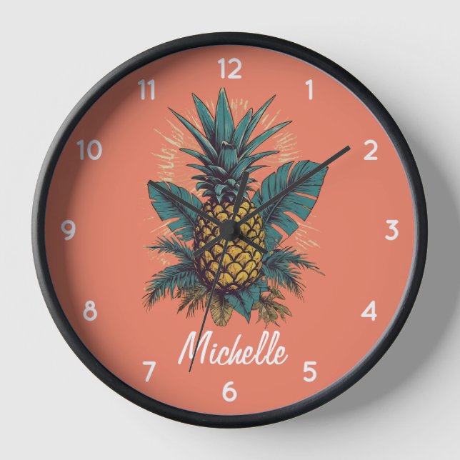 Vintage Ananas Sommerurlaub Personalisiert Uhr (Vorderseite)