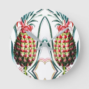 Vintage-Ananas tropische Fruchtillustration Runde Wanduhr