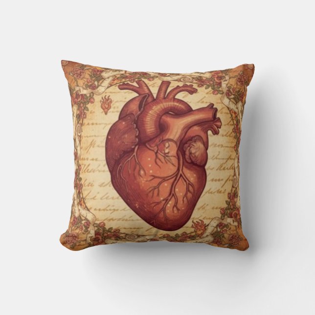 Vintage Anatomical Heart Floral Illustration Art Kissen (Vorderseite)