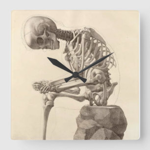 Vintage Anatomical Skeleton Clock Quadratische Wanduhr