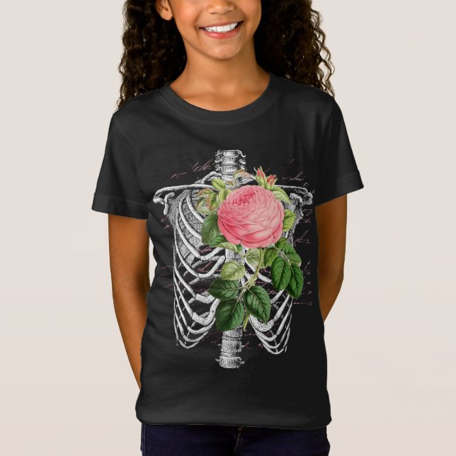 Vintage Anatomie | Rippen mit Blume T - Shirt (Vorderseite)