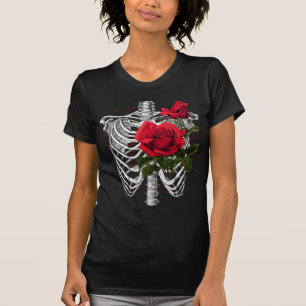 Vintage Anatomie Rippen mit Blumen T-Shirt