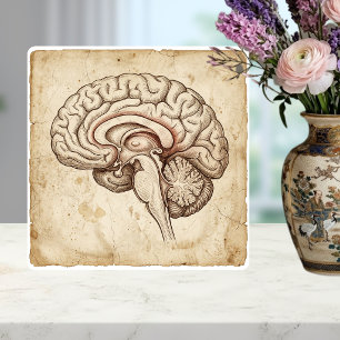 Vintage anatomische Tintenzeichnung des Gehirns in Fliese