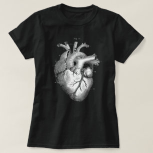 Vintage Anatomisches Herz Damen Schwarz T-Shirt