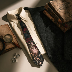 Vintage Anatomisches Herz und Burgunderrose Krawatte