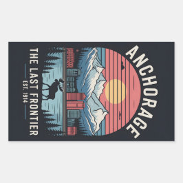 Vintage Anchorage Alaska Retro Travel Poster Illus Rechteckiger Aufkleber