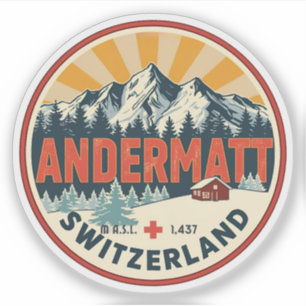 Vintage ANDERMATT Ski Schweiz Schweizer Alpen Gesc Aufkleber