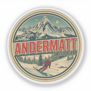 Vintage ANDERMATT Ski Schweiz Schweizer Alpen Gesc Aufkleber