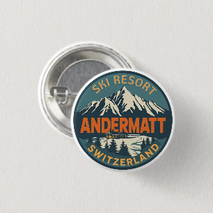 Vintage ANDERMATT Ski Schweiz Schweizer Alpen Gesc Button