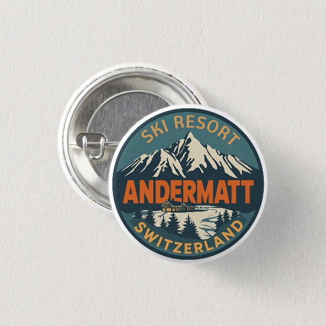 Vintage ANDERMATT Ski Schweiz Schweizer Alpen Gesc Button (Vorne & Hinten)