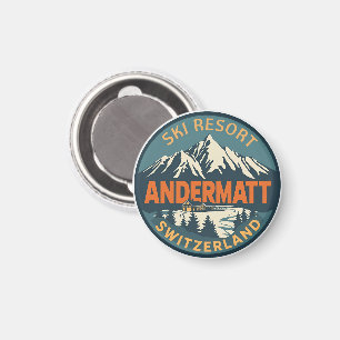 Vintage ANDERMATT Ski Schweiz Schweizer Alpen Gesc Magnet