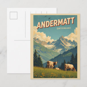 Vintage ANDERMATT Ski Schweiz Schweizer Alpen Gesc Postkarte