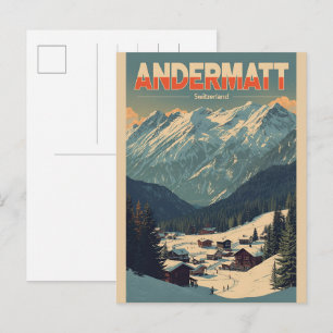Vintage ANDERMATT Ski Schweiz Schweizer Alpen Gesc Postkarte
