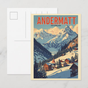 Vintage ANDERMATT Ski Schweiz Schweizer Alpen Gesc Postkarte