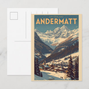 Vintage ANDERMATT Ski Schweiz Schweizer Alpen Gesc Postkarte