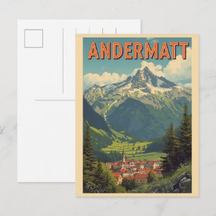 Vintage ANDERMATT Skigebiet Schweiz Schweizer Alpe Postkarte