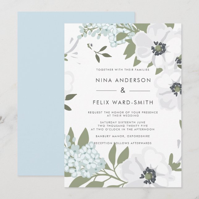 Vintage Anemone-Hochzeit Einladung (Vorne/Hinten)