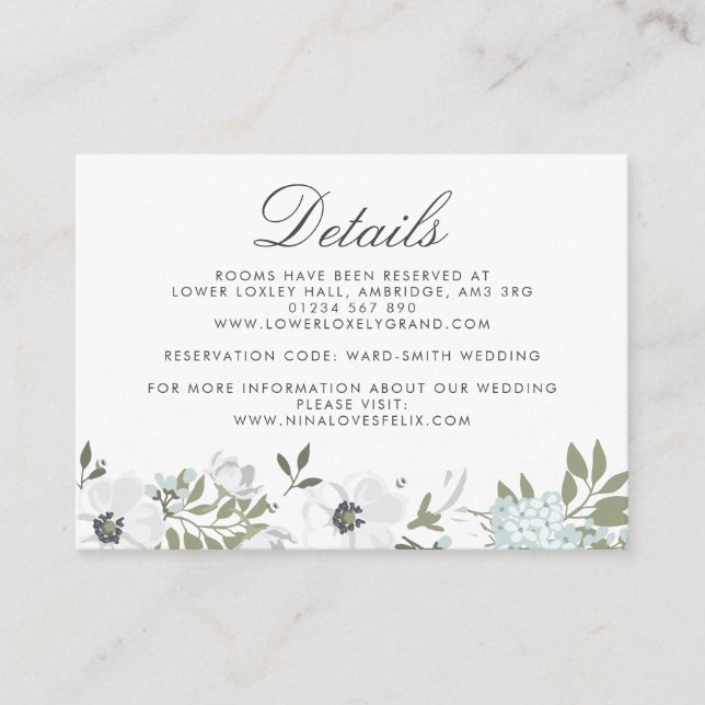 Vintage Anemone-Hochzeitdetails Begleitkarte (Vorderseite)