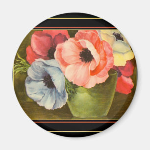 Vintage-Anemonen in grüner Vase Magnet