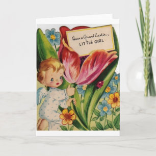Vintage Angel Little Girl Osterkarte Feiertagskarte