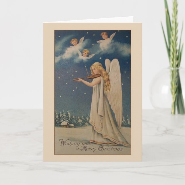 Vintage Angel Violinistin Weihnachtskarte Feiertagskarte (Vorderseite)