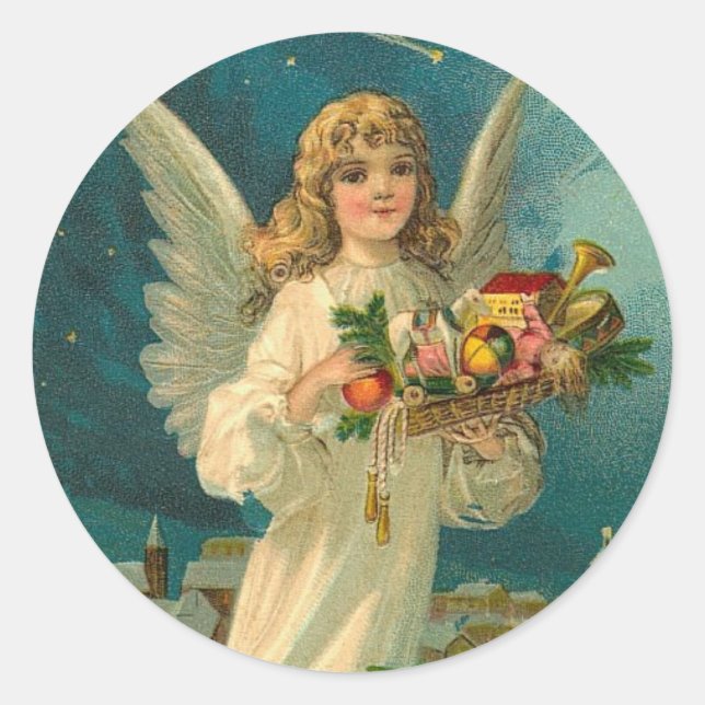 Vintage Angel Weihnachtsmarke Runder Aufkleber (Vorderseite)