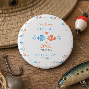 Vintage Angelrute O-Fish-Ally One 1. Geburtstag Button