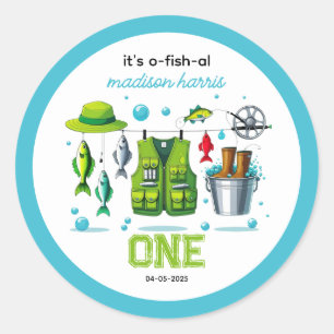 Vintage-Angelrute "O-Fish-Ally One" 1. Geburtstag Runder Aufkleber