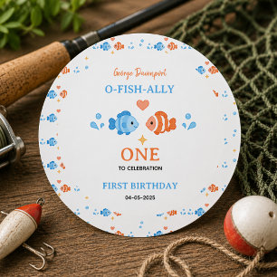 Vintage Angelrute O-Fish-Ally One 1. Geburtstag Runder Aufkleber