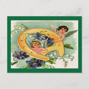 Vintage Angels Bringing Luck Birthday Postkarte