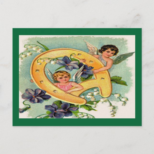 Vintage Angels Bringing Luck Birthday Postkarte (Vorderseite)