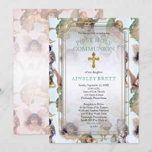 Vintage Angels Girl Junge Erste heilige Kommuni Einladung