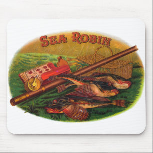 Vintage-Angelschnur-Etiketten-Kunst, Sea Robin Mousepad