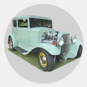 Vintage angepasster Wagen Runder Aufkleber